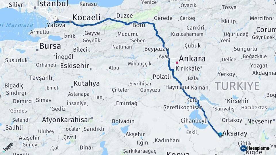 Aksaray Dilovası Kocaeli Arası Kaç Km - Yol Haritası