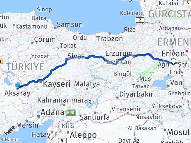Aksaray Diyadin Ağrı Arası Kaç Km - Yol Haritası