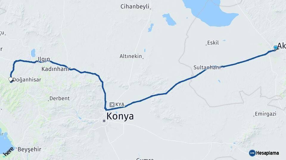 Aksaray Doğanhisar Konya Arası Kaç Km - Yol Haritası