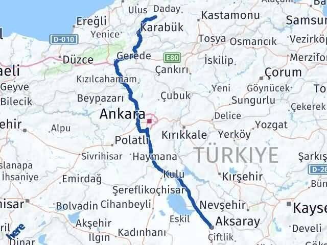 Aksaray Eflani Karabük Arası Kaç Km - Yol Haritası