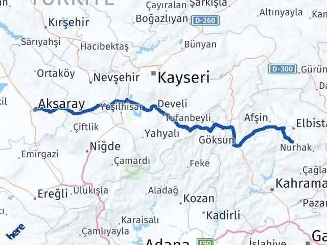 Aksaray Ekinözü Kahramanmaraş Arası Kaç Km - Yol Haritası