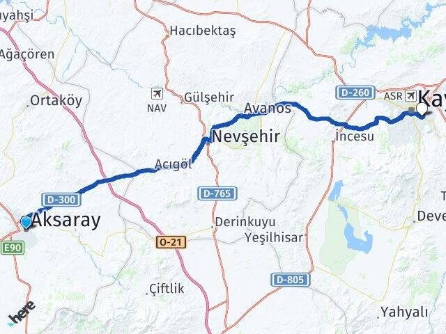 Aksaray Erciyes Üniversitesi Arası Kaç Km - Yol Haritası