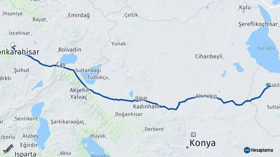 Aksaray Eskil Afyonkarahisar Arası Kaç Km - Yol Haritası