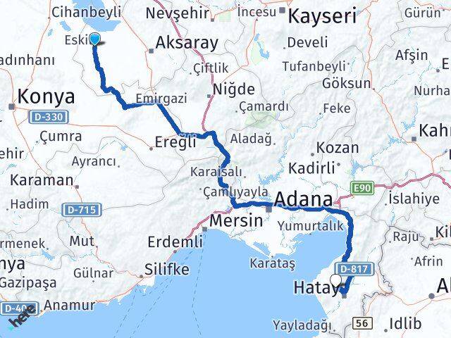 Aksaray Eskil Antakya Hatay Arası Kaç Km - Yol Haritası