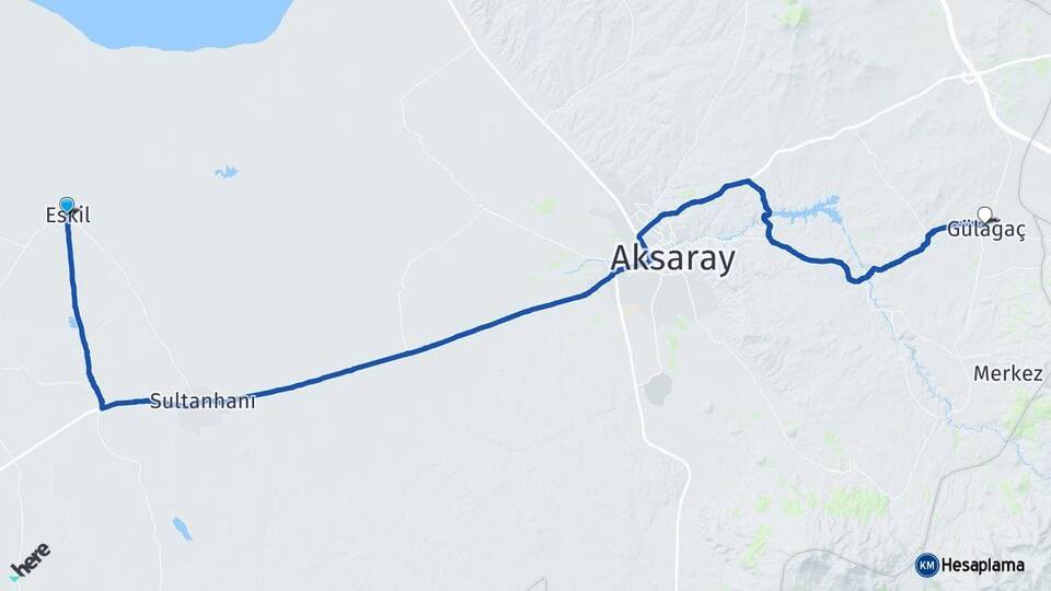 Aksaray Eskil Gülağaç Arası Kaç Km - Yol Haritası