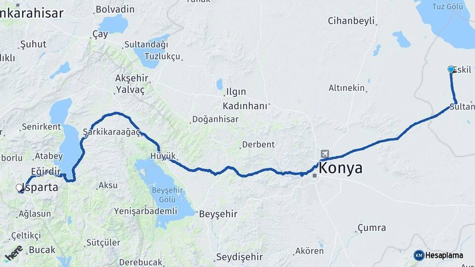 Aksaray Eskil Isparta Arası Kaç Km - Yol Haritası