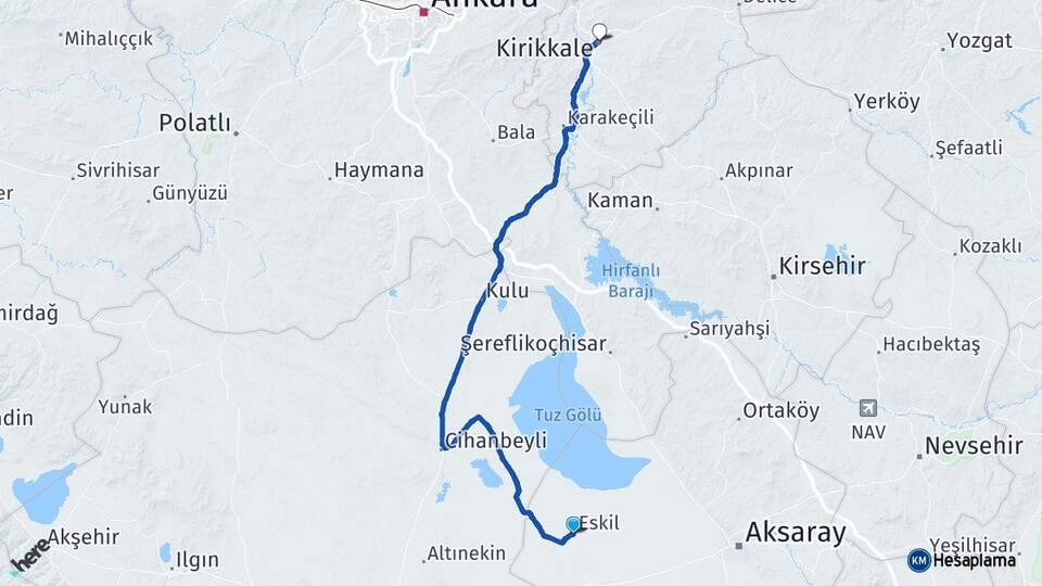 Aksaray Eskil Kırıkkale Arası Kaç Km - Yol Haritası