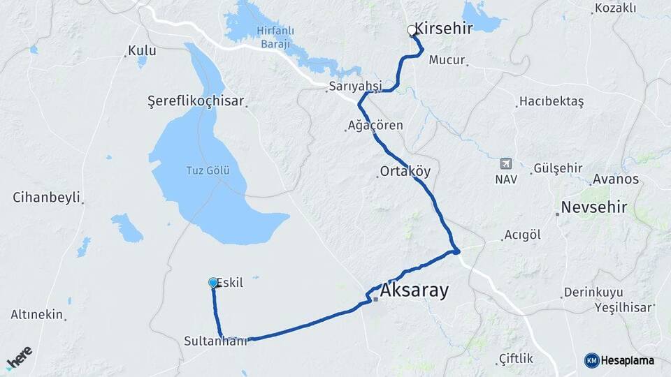 Aksaray Eskil Kırşehir Arası Kaç Km - Yol Haritası