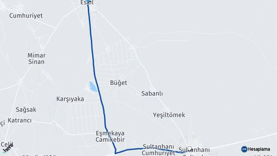 Aksaray Eskil Sultanhanı Arası Kaç Km - Yol Haritası
