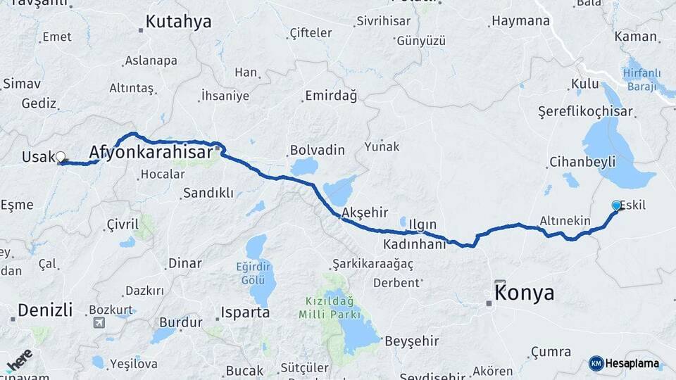 Aksaray Eskil Uşak Arası Kaç Km - Yol Haritası