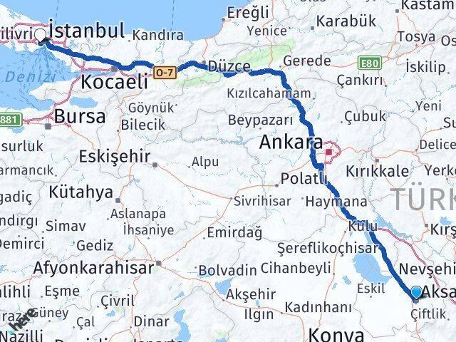 Aksaray Eyüpsultan İstanbul Arası Kaç Km - Yol Haritası