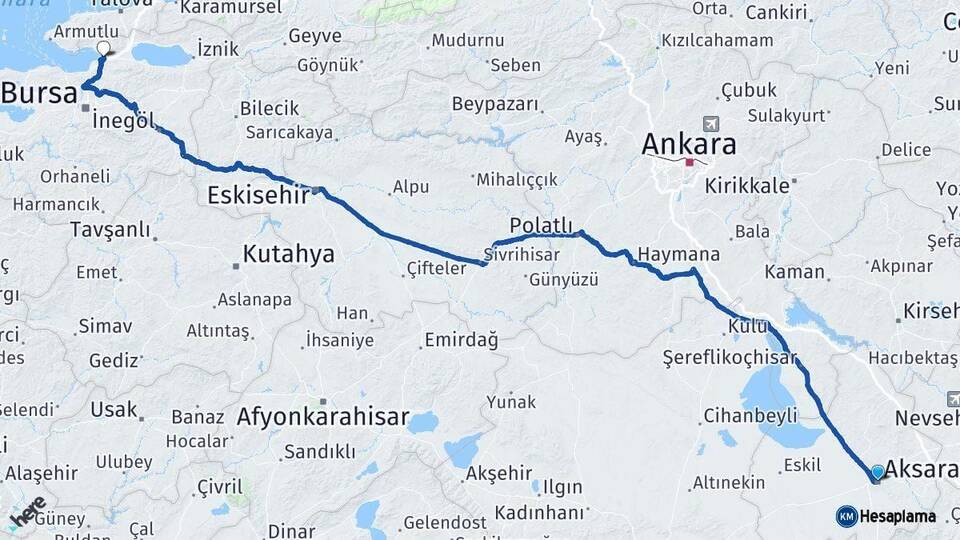 Aksaray Gemlik Bursa Arası Kaç Km - Yol Haritası