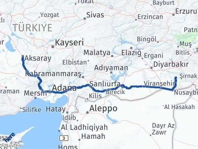 Aksaray Gercüş Batman Arası Kaç Km - Yol Haritası