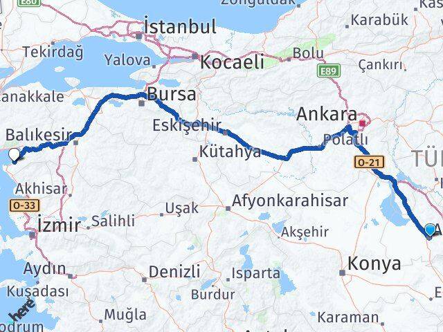 Aksaray Gömeç Balıkesir Arası Kaç Km - Yol Haritası