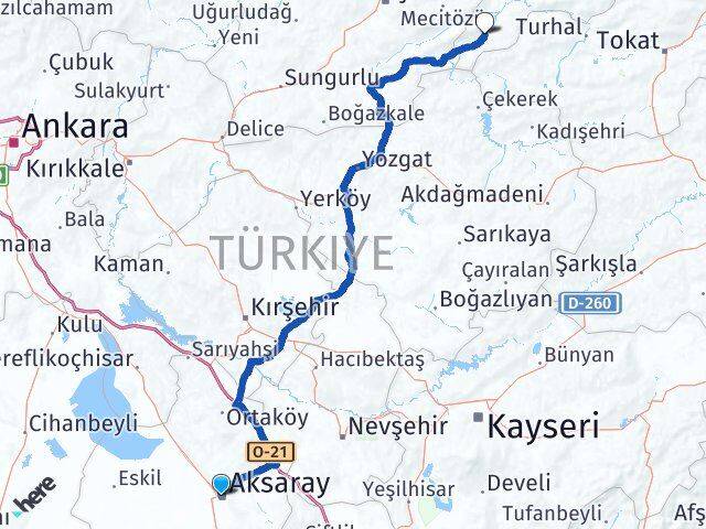 Aksaray Göynücek Amasya Arası Kaç Km - Yol Haritası