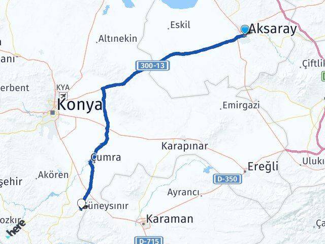 Aksaray Güneysınır Konya Arası Kaç Km - Yol Haritası