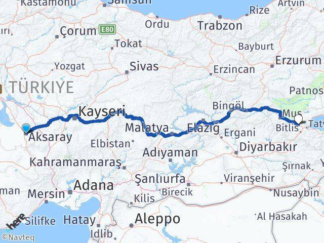 Aksaray Güroymak Bitlis Arası Kaç Km - Yol Haritası