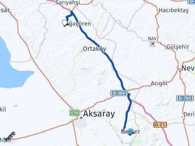 Aksaray Güzelyurt Ağaçören Arası Kaç Km - Yol Haritası