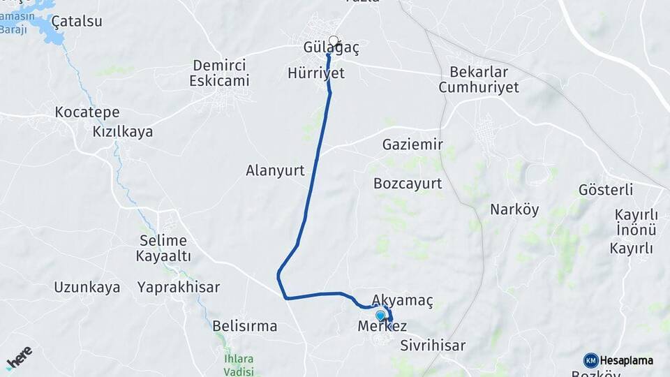 Aksaray Güzelyurt Gülağaç Arası Kaç Km - Yol Haritası