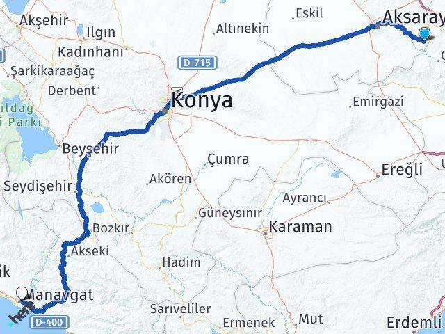 Aksaray Güzelyurt Manavgat Antalya Arası Kaç Km - Yol Haritası