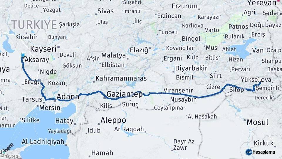 Aksaray Hakkari Arası Kaç Km - Yol Haritası