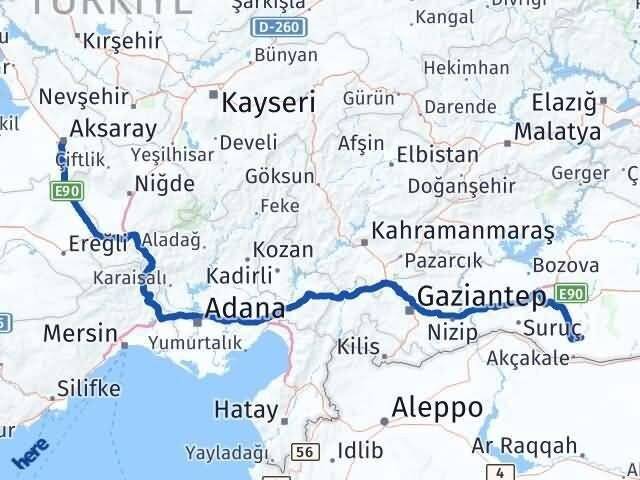 Aksaray Harran Şanlıurfa Arası Kaç Km - Yol Haritası