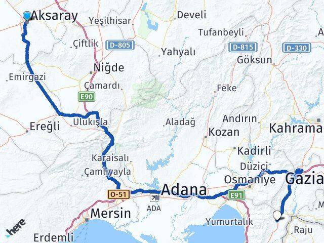 Aksaray Hassa Hatay Arası Kaç Km - Yol Haritası