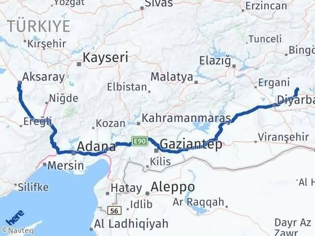 Aksaray Hazro Diyarbakır Arası Kaç Km - Yol Haritası