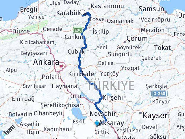 Aksaray İhsangazi Kastamonu Arası Kaç Km - Yol Haritası