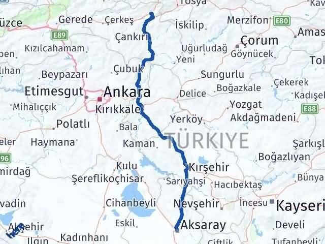 Aksaray Ilgaz Çankırı Arası Kaç Km - Yol Haritası