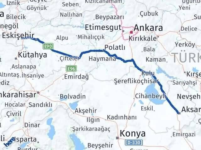 Aksaray İnönü Eskişehir Arası Kaç Km - Yol Haritası