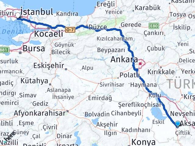Aksaray İstanbul Üniversitesi Arası Kaç Km - Yol Haritası