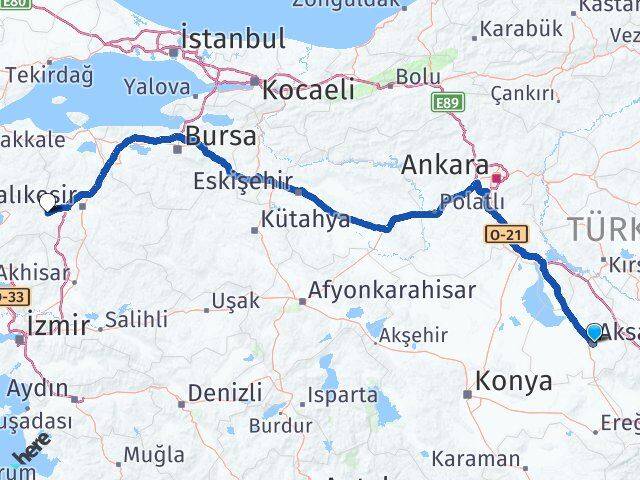 Aksaray İvrindi Balıkesir Arası Kaç Km - Yol Haritası