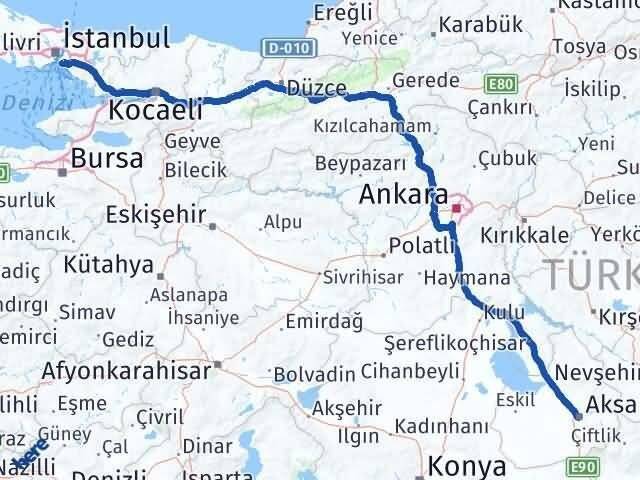 Aksaray Kadıköy İstanbul Arası Kaç Km - Yol Haritası