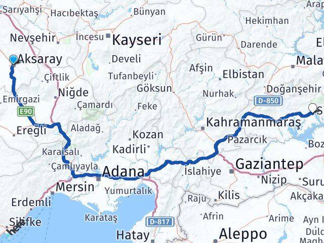 Aksaray Kahta Adıyaman Arası Kaç Km - Yol Haritası