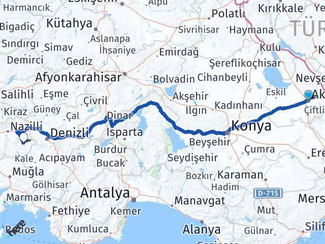 Aksaray Karacasu Aydın Arası Kaç Km - Yol Haritası