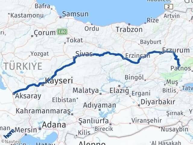 Aksaray Karaçoban Erzurum Arası Kaç Km - Yol Haritası