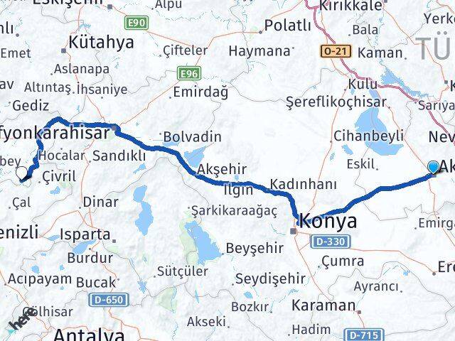 Aksaray Karahallı Uşak Arası Kaç Km - Yol Haritası