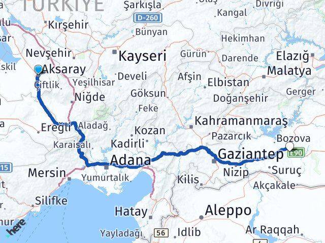 Aksaray Karaköprü Şanlıurfa Arası Kaç Km - Yol Haritası