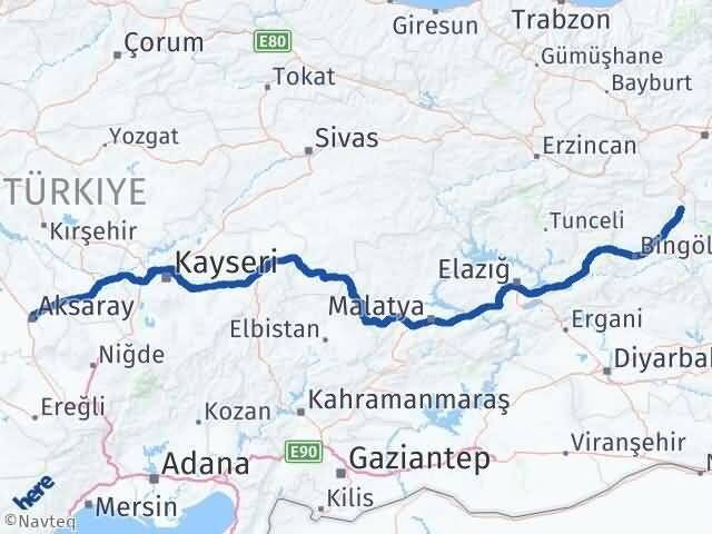 Aksaray Karlıova Bingöl Arası Kaç Km - Yol Haritası
