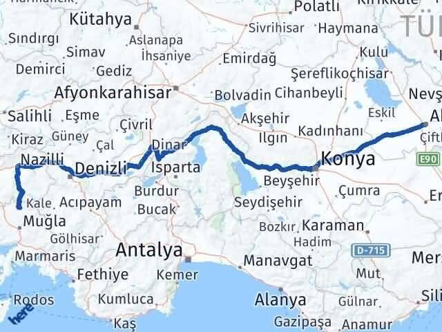 Aksaray Kavaklıdere Muğla Arası Kaç Km - Yol Haritası