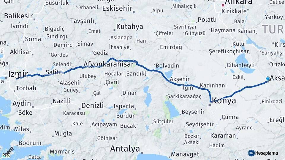 Aksaray Kemalpaşa İzmir Arası Kaç Km - Yol Haritası
