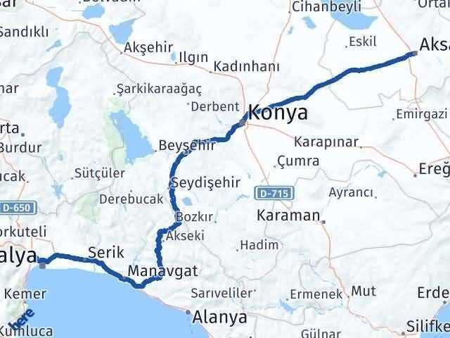 Aksaray Kepez Antalya Arası Kaç Km - Yol Haritası