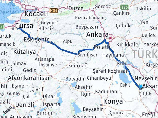 Aksaray Kestel Bursa Arası Kaç Km - Yol Haritası