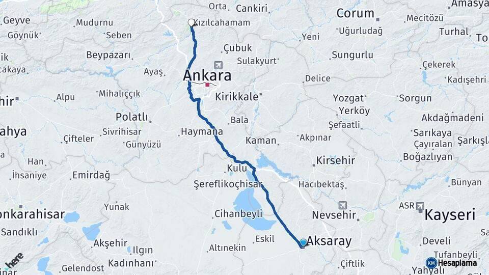 Aksaray Kızılcahamam Ankara Arası Kaç Km - Yol Haritası