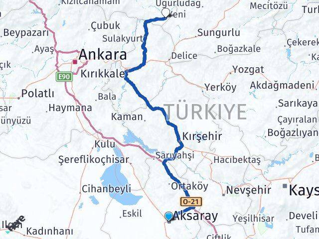 Aksaray Kızılırmak Çankırı Arası Kaç Km - Yol Haritası