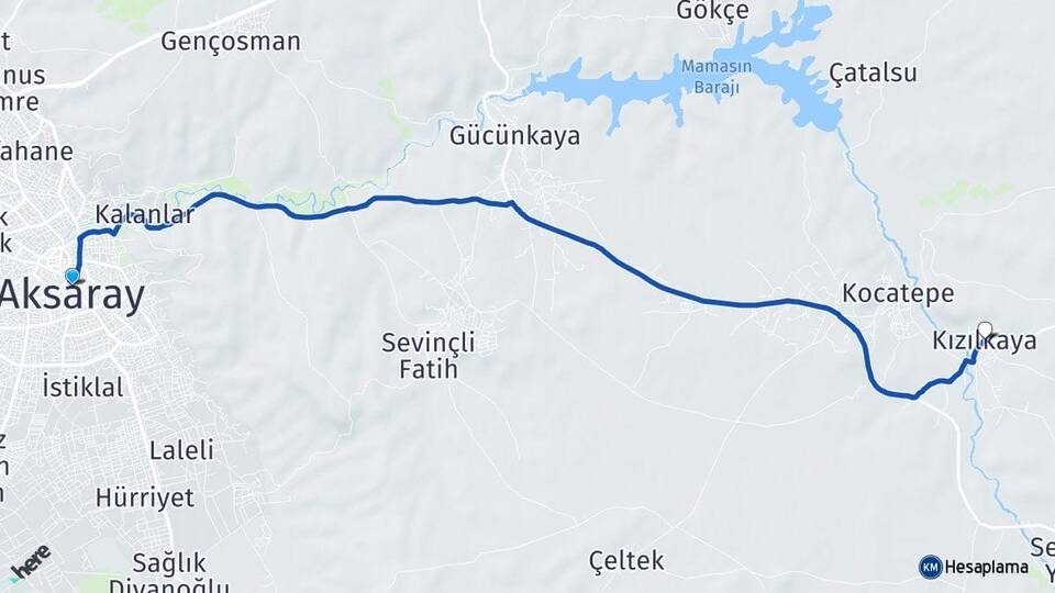 Aksaray Kızılkaya Gülağaç Arası Kaç Km - Yol Haritası