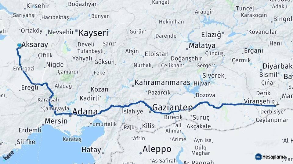 Aksaray Kızıltepe Mardin Arası Kaç Km - Yol Haritası