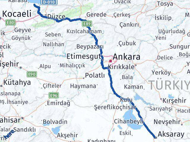 Aksaray Kocaali Sakarya Arası Kaç Km - Yol Haritası