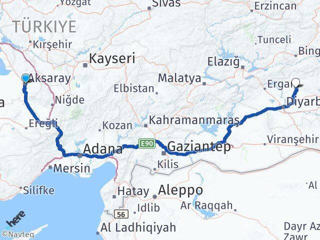 Aksaray Kocaköy Diyarbakır Arası Kaç Km - Yol Haritası